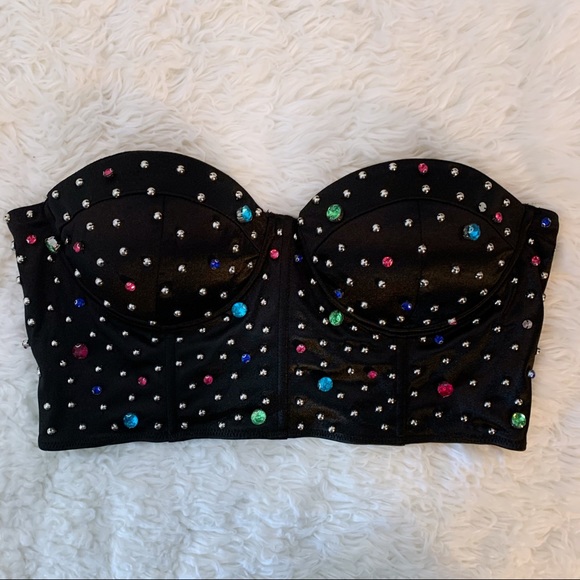 Forever 21 Structured Jeweled Black Crop Bustier - Picture 2 of 6